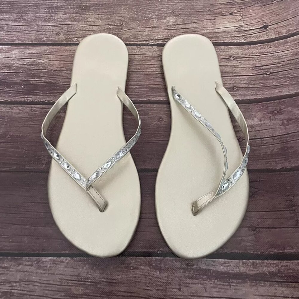 Women’s Gold And Silver Jeweled Flip Flop Thong Sandals Large 9-10 215118